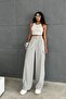 Light Gray Palazzo Cargo Pants - Pocketed - 6