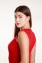 Women's Red Corded Lycra Zero Sleeve Crew Neck Knitted Tank Top Tshirt Blouse - 6
