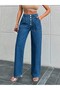 Kn 5 Buttons Side Pockets Blue Boyfriend Women's Jeans Wide Leg Jean Pants