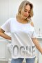 Loose Cut Plus Size One-Shoulder Open Strap Crystal Stone Stylish Comfortable White Women's Cotton T-Shirt - 2