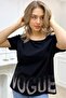 Loose Cut Plus Size One-Shoulder Open Strap Crystal Stone Stylish Comfortable Black Women's Cotton T-Shirt - 4