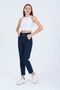 Navy Blue Elastic Waist Button Detailed Mom Jean Jeans