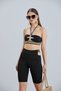 Women's Black Ribbon Embroidery Elastic High Waist Stretchy Gathering Daily Sports Short Leggings - 3