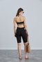 Women's Black Ribbon Embroidery Elastic High Waist Stretchy Gathering Daily Sports Short Leggings - 9