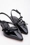 Black Color Patent Leather Open Back Belt Detailed Ankle Strap Women's Heeled Shoes 4 Cm - 6