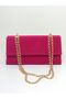 Women's Fuchsia Suede Chain Strap Bag - 2