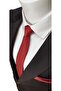 Red - Plum - Black Color 3-Piece Dobby Tie And Handkerchief Set - 2