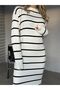 Women's Striped Long Sleeve Turtleneck Turtleneck Knitwear Dress - White - 6