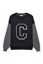 Felt Print Detailed Sweatshirt Navy Blue - 2