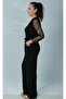 Sandy Fabric Sleeves Lace Waist Lace Up Evening Dress Jumpsuit - 2