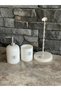 White Marble Set of 3 Paper Towels, Liquid Soap Dispenser, Toothbrush Holder - 6