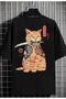 Men's Oversize Colorful T-shirt Samurai Cat Printed