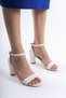 Women's White Single Strap 8cm Thick Heeled Classic Shoes - 2