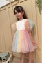 Color Gradient Balloon Sleeve Top Matte Satin Skirt Glitter Color Gradient Girls' Baby Girl Dress - 5