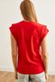 Women's Red Sleeve Detail Cotton T-Shirt Tsh- 19000819 - 2