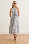 Women's Marbling Indigo Halter Neck Belted Woven Viscon Dress Elb- 19001548 - 5