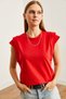 Women's Red Sleeve Detail Cotton T-Shirt Tsh- 19000819 - 5