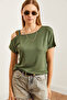 Women's Khaki One-Shoulder Ethnic Embellished Blouse Blz-19000194 - 3