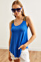 Cobalt Blue Asymmetrical Viscose Blouse - Ethnic Strap BLZ- 19002703