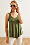 Women's Khaki Ethnic Strappy Asymmetrical Knitted Viscose Blouse Blz-19002703 - 4