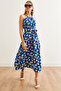 Women's Daisy Cobalt Blue Halter Neck Belted Woven Viscon Dress Elb- 19001548