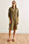 Women's Khaki Side Oval Slit Muslin Shirt Dress Elb- 19002243 - 3
