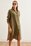 Women's Khaki Side Oval Slit Muslin Shirt Dress Elb- 19002243 - 6