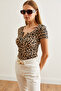 Women's Leopard Beige Zippered Camisole Blouse Blz- 19000112 - 5