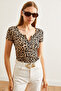 Women's Leopard Beige Zippered Camisole Blouse Blz- 19000112 - 3