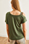 Women's Khaki One-Shoulder Ethnic Embellished Blouse Blz-19000194 - 2