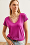 Women's Purple Collared Lace Loose Viscose Blouse Blz-19000873 - 6