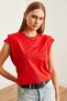 Women's Red Sleeve Detail Cotton T-Shirt Tsh- 19000819 - 4