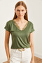 Women's Khaki Collar Lace Loose Viscose Blouse Blz- 19000873 - 3