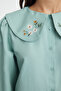 Light Green Embroidered Collar Cotton Oversized Woven Shirt TWOSS23GO00009 - 4