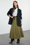 Khaki Pleated Woven Skirt Tctss24Ee00010 - 5