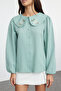 Light Green Embroidered Collar Cotton Oversized Woven Shirt TWOSS23GO00009 - 3