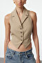 Vizon Fitted Düğme Detaylı Crop Dokuma Yelek TWOAW25YE00069 - 4