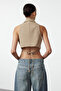 Vizon Fitted Düğme Detaylı Crop Dokuma Yelek TWOAW25YE00069 - 5