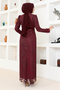 Burgundy Glitter Tulle Evening Dress - YGS6569 - 5