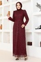 Burgundy Glitter Tulle Evening Dress - YGS6569
