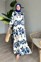 Cobalt Blue Single Patterned Viscose Dress - 3