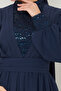 Navy Blue Sequin Chiffon Evening Dress - YGS4020 - 5