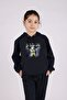 Butterfly Print Detailed Kangaroo Pocket Hooded Girl's Tracksuit Set - 2