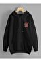 Men's Black Hooded Back Printed Sweatshirt Autumn Winter Season - 2