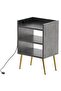 Modern Night Stand Table with USB A/C Ports, 3 Open Shelves - Anthracite, Easy Assembly