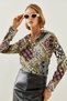Women's Green Black Patterned Long Sleeve Oversize Fit Cut Viscose Shirt 181149 60251741 - 4