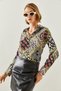 Women's Green Black Patterned Long Sleeve Oversize Fit Cut Viscose Shirt 181149 60251741 - 5