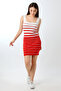 Women's Red Square Collar Striped Mini Knitwear Dress - 3