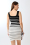 Women's White Square Neck Striped Mini Knitwear Dress - 6