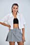 Women's White Crop Terikoton Fabric Buttoned Covered Shirt - 3